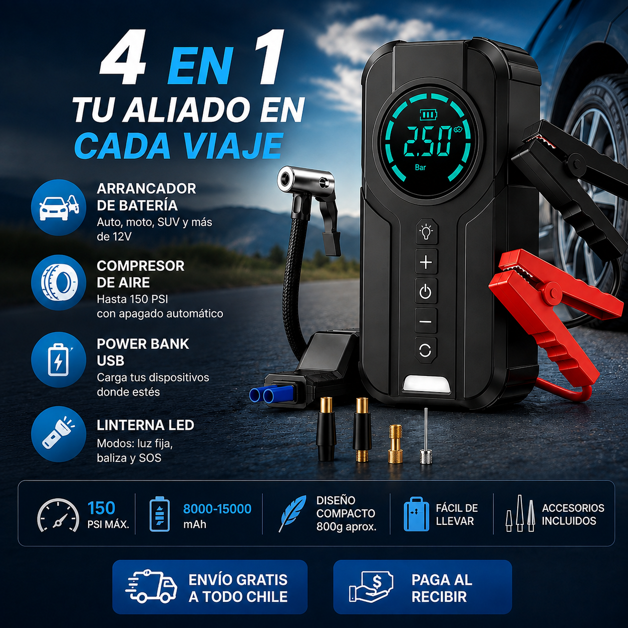 Compresor portátil 4 en 1