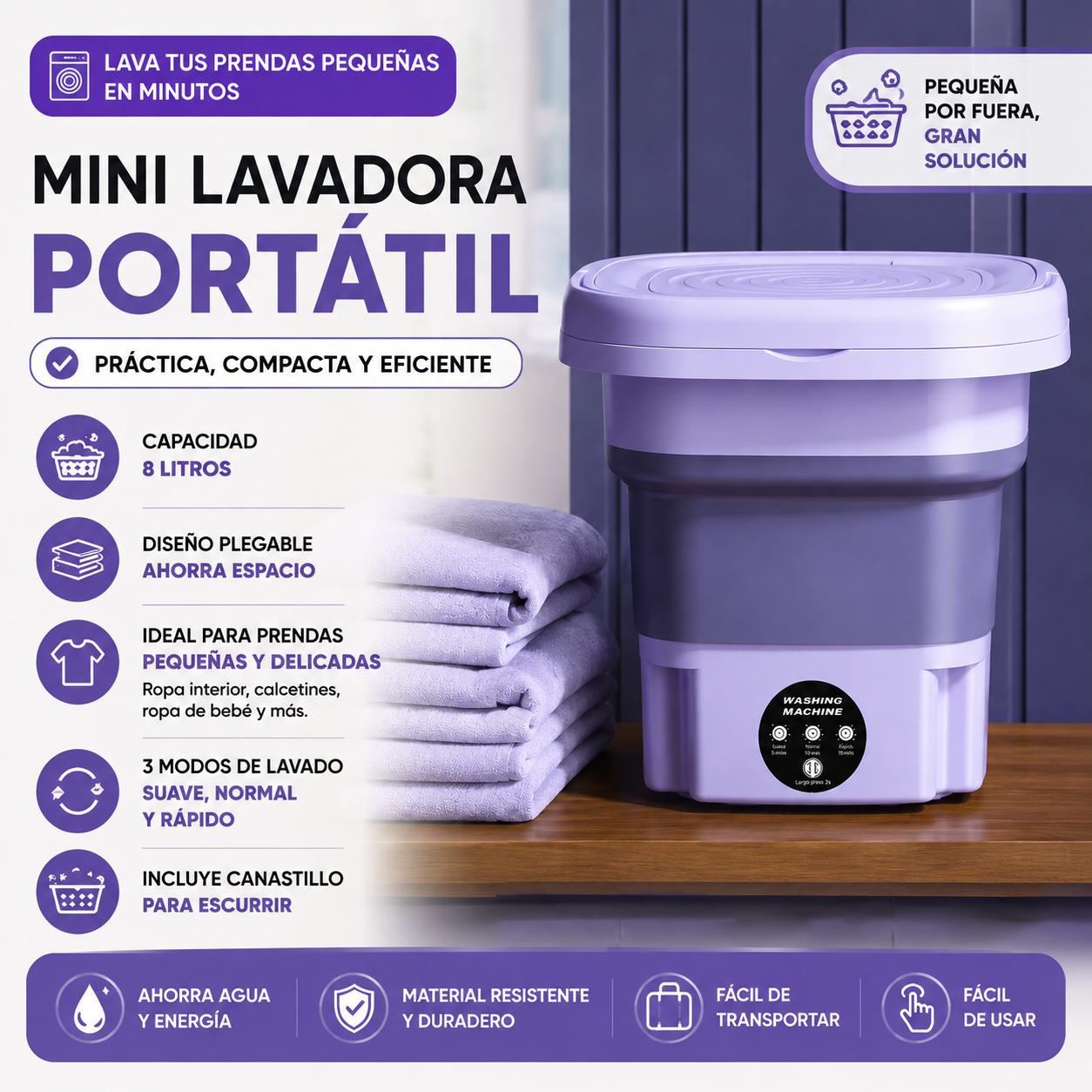 MiniWash Pro Lavadora Portátil Plegable 8L