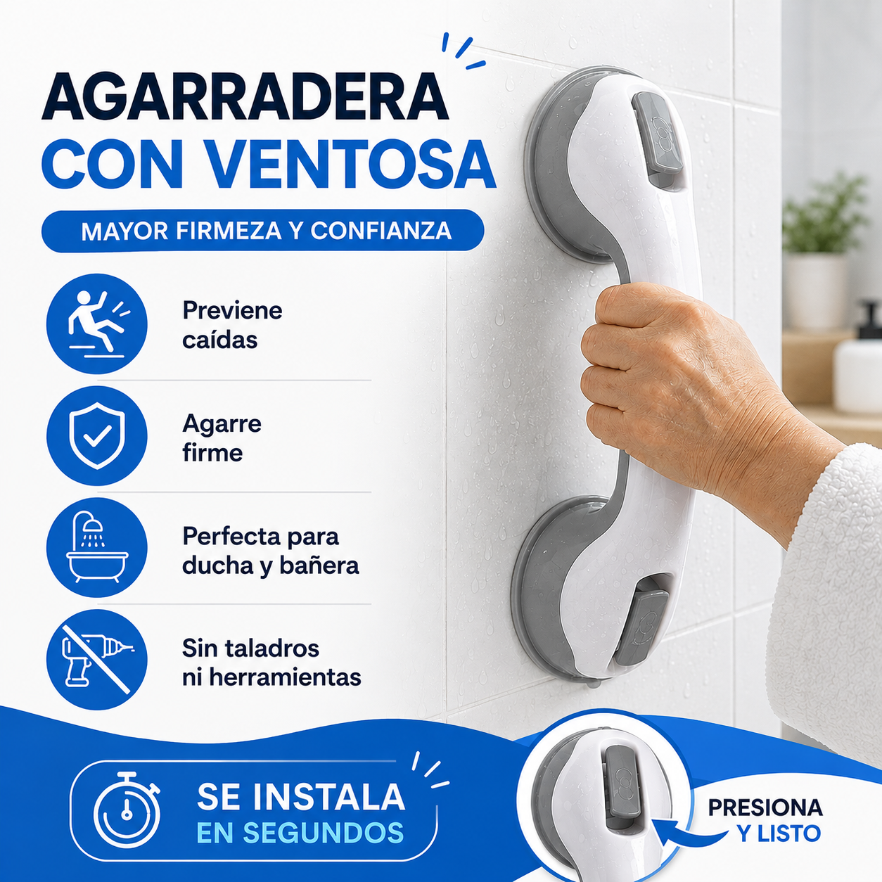 Agarradera de mano con ventosa