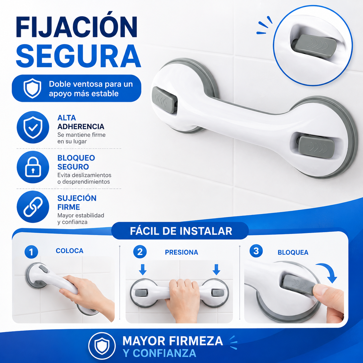 Agarradera de mano con ventosa