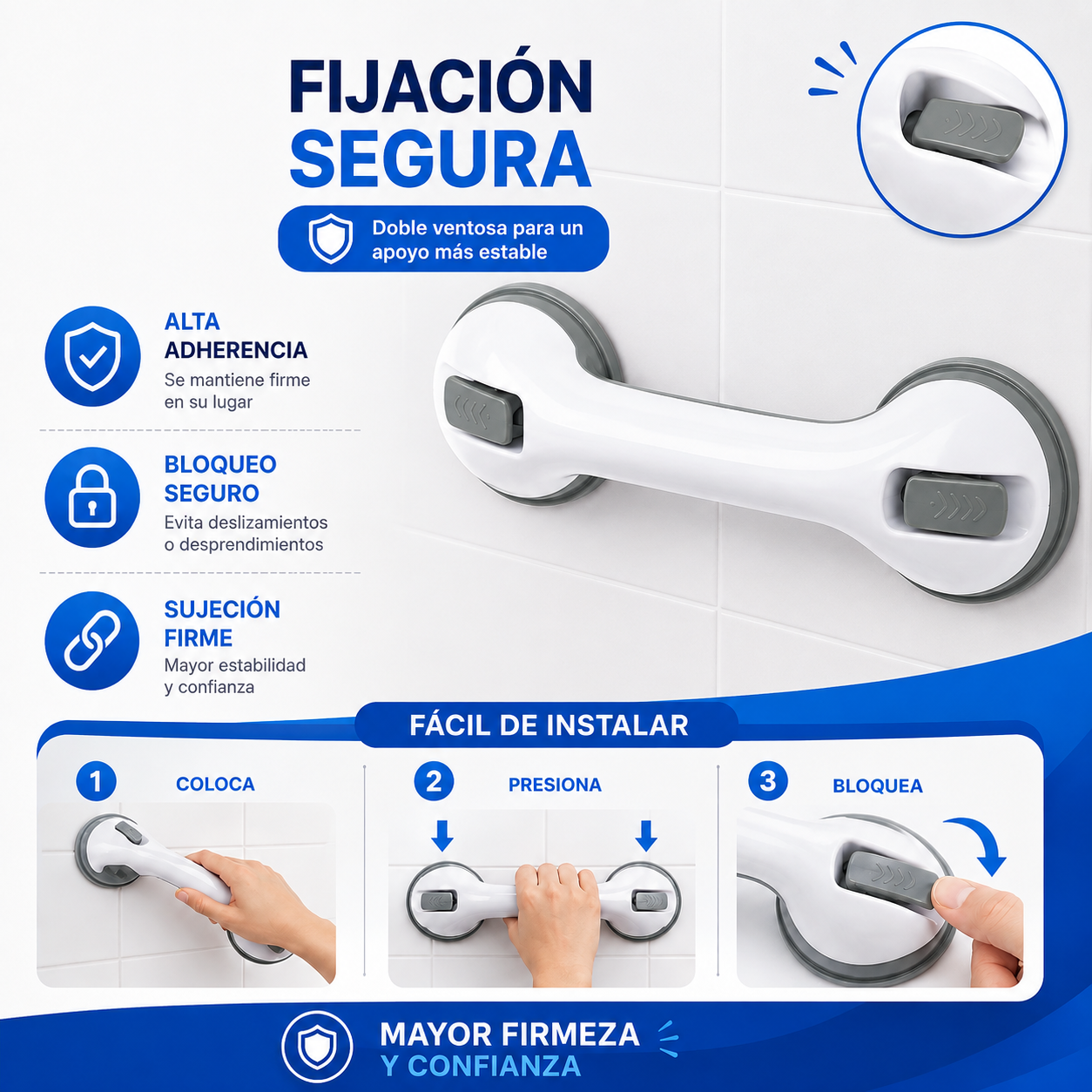 PowerVent® Agarradera de mano con ventosa