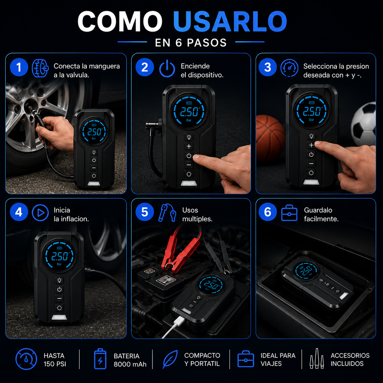 Compresor portátil 4 en 1